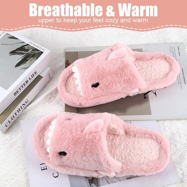 Тапочки жіночі OFFCUP Fuzzy, з відкритим носком, у вигляді акули, антиковзкі, м'які, зручні, з піною Memory, з хутром, для дому та вулиці (42/43 Рожеві)