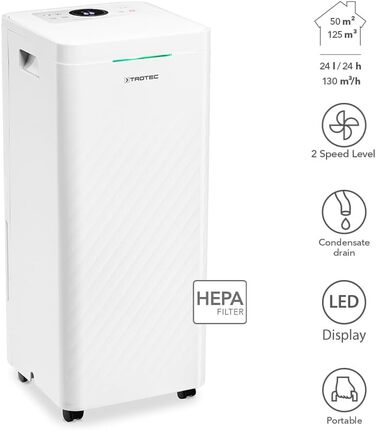 Тотек TTK 70 HEPA (Plus) – Електричний осушувач повітря з HEPA фільтром 20 л/добу, 45 м², 110 м³