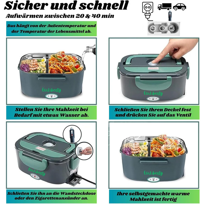Електрична ланчбокс EcoLiberty 80W з підігрівом, 12/24/220V - для офісу, авто, вантажівки