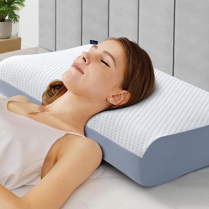 BedStory Pillow, Gel Memory Foam Pillow, Orthopedic Pillow, Visco Pillow, Neck Support Pillow with 2 Firmness Levels, Ergonomic Pillow with Washable Cover, 40x60x11cm, blue 40x60x11cm Blue