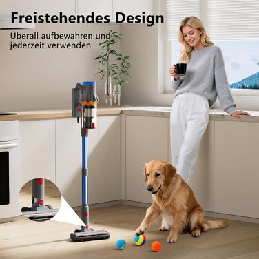 Бездротовий акумуляторний пилосос з дисплеєм та LED-підсвіткою, 58000Pa, Anti-Tangle-щітка, самостійна парковка, зарядка від стіни (блакитний)