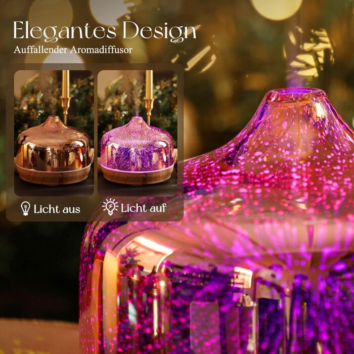 Дифузор ароматної олії Porseme Aroma Diffuser 500ml, скляний зволожувач повітря, ультразвуковий аромадифузор з LED-підсвіткою 7 кольорів, для ефірних олій, 15-21 год роботи, тихий, для дому (Rosegold) F2-500ml Rosegold Giant