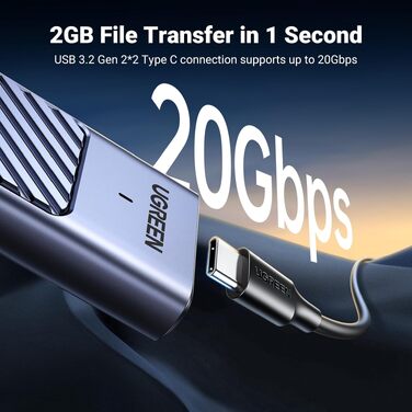 Зовнішній корпус для SSD UGREEN NVMe/SATA M.2 USB-C 3.2 Gen 2x2 20Gbps з кабелем Type-C