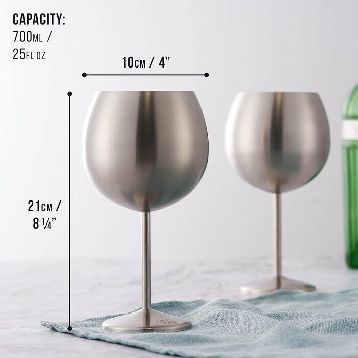 Набір з 4 великих склянок для джину Ballon з нержавіючої сталі Oak & Steel, 700 мл, сріблясто-матова поверхня, міцні, для коктейлів, подарунковий набір