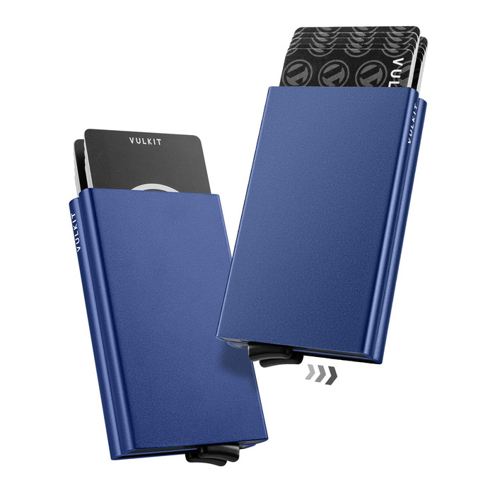 VULKIT: Металеве картхолдер з RFID NFC захистом для чоловіків, вміщує 10 карт (Морський колір)