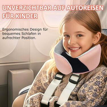 Подушка для шиї Proglobe, 100% Memory Foam, ортопедична, для подорожей (літак, авто, поїзд), з маскою для сну, сітчаста сумка (рожевий)