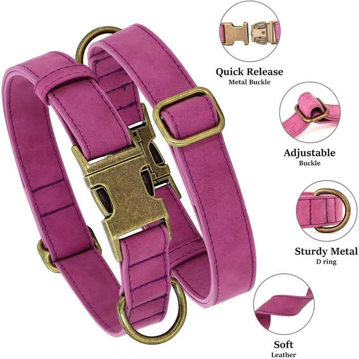 Шлейка для собак Didog з м'якої шкіри, міцна, з надійною застібкою, регульована, для середніх та маленьких собак, розмір M (13-21 см), фіолетовий