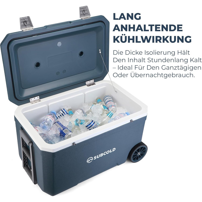 Subcold MOBI Rollkühlbox 70L: Ізольована сумка-холодильник на колесах для подорожей, авто, кемпінгу. PU-ізоляція, синій колір