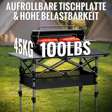 Складаний туристичний стіл Garllen 82x40 см, 2 рівня висоти (44/70 см), з розкатною стільницею, сталевий, для пікніка, грилю, саду, з сумкою