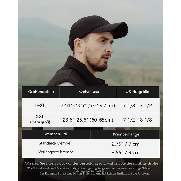 Кепка бейсболка Zylioo XL/XXL чорна (Black) 7 см, регульована, великий розмір, чоловіча/жіноча