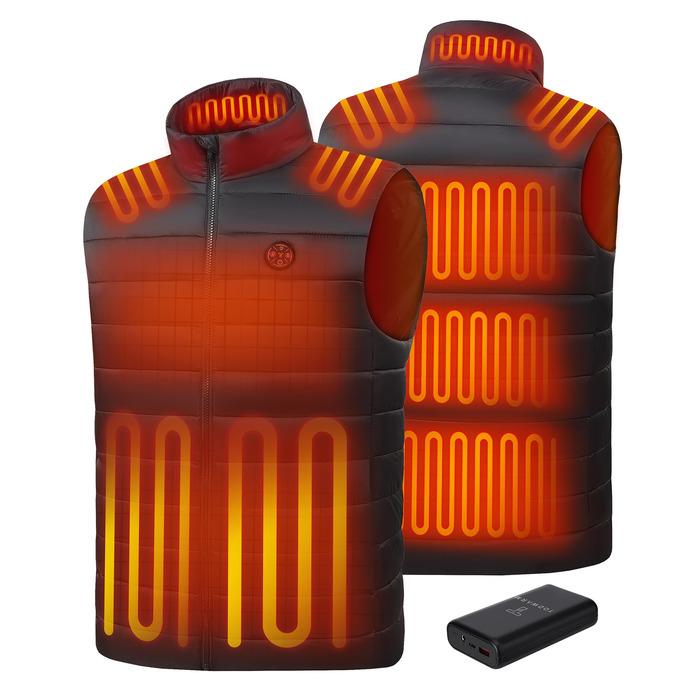 Обогреваемый жилет для мужчин с Powerbank, 15 зон обігріву, легкий, дихаючий, теплий жилет для кемпінгу, полювання, чорний