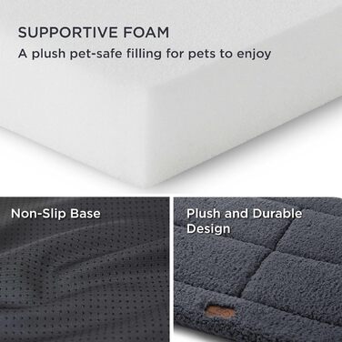 BEDSURE Washable Dog Mat - Large Dogs - 104x71 cm Washable Dog Cushion for Large Dogs, Sherpa Plush Dog Bed Large with High-Density Foam Filling, Dark Grey