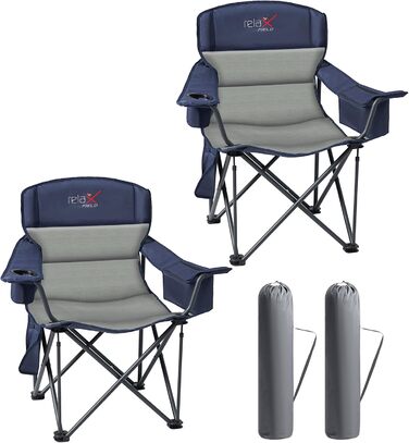 Крісло для кемпінгу складне RELAX FIELD 200KG з підстаканником та сумкою-холодильником, блакитне, 2 шт.