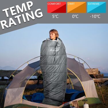 Сплячий мішок BISINNA Mumienschlafsack -10°C - 5°C [400GSM] для туризму, кемпінгу та подорожей, сірий