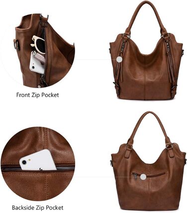 Комплект жіночих сумок Realer: велика шопер-сумка та сумка-месенджер зі шкіри, коричневий L, коричневий