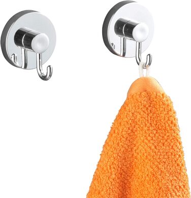 WENKO Vacuum-Loc® Bathroom Wall Shelf Quadro Maxi, no drilling required, with 2 tiers, 38.5 x 8.5 x 14.5 cm & Vacuum-Loc® Wall Hooks, set of 2, towel hooks, each 6 x 6.7 x 5 cm