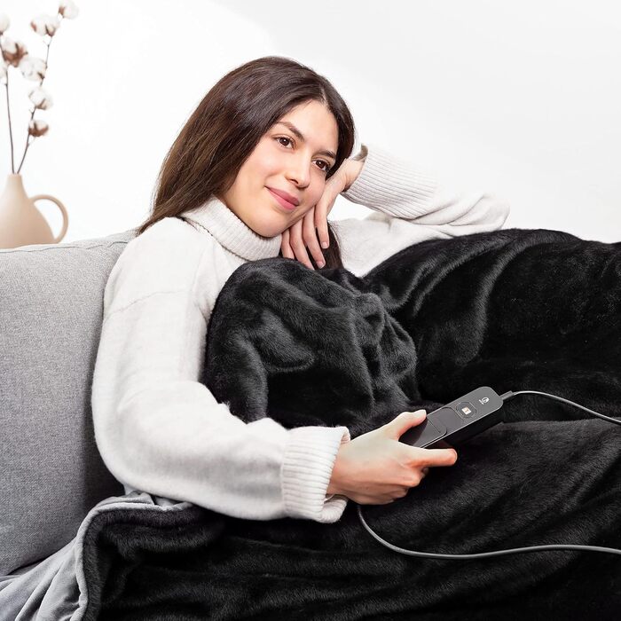 Електрична ковдра Navaris XXL з автовимкненням - тепла ковдра 180x130 см, чорно-сіра, пральна, 180х130 см