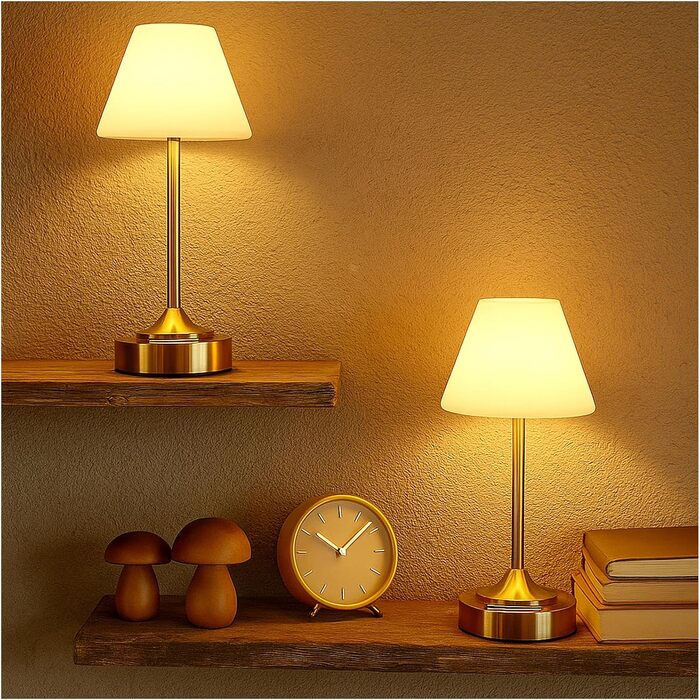 Світлодіодний акумуляторний настільний світильник OUTON 2 шт, USB-C, 3 режими освітлення (3000K-6000K), сенсорне керування, IP54, 53 год, золотий - для ванної, кухні, вулиці