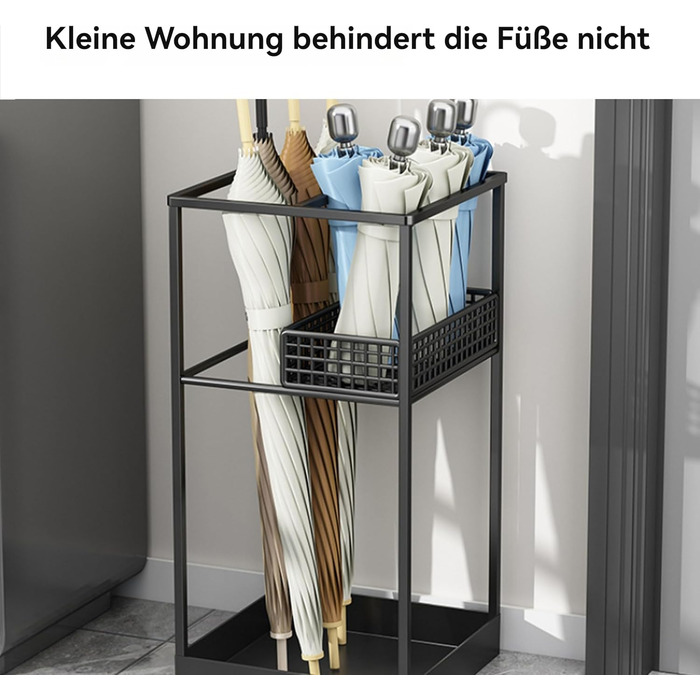 Металева підставка для парасоль та тростинок Shakub, 2 слоти, чорна, 25x25x50 см