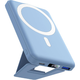 Power Bank AOGUERBE 10000mAh з LED дисплеєм та магнітною зарядкою PD 22.5W для iPhone (MagSafe) - білий/блакитний