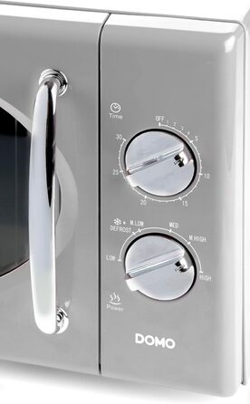 Мікрохвильова піч DOMO DO3125 Retro, 25L, 900W, білий/сріблястий, 6 рівнів потужності, таймер до 30 хв, функція розморожування, звуковий сигнал