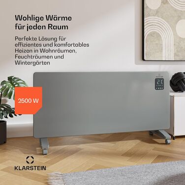 Klarstein Bansin Crystal Smart конвекторний обігрівач – 1500 Вт, настінний/вільний, LED-дисплей, керування через додаток, енергоефективний, захист від перегріву та замерзання, блокування від дітей, ідеально для вітальні