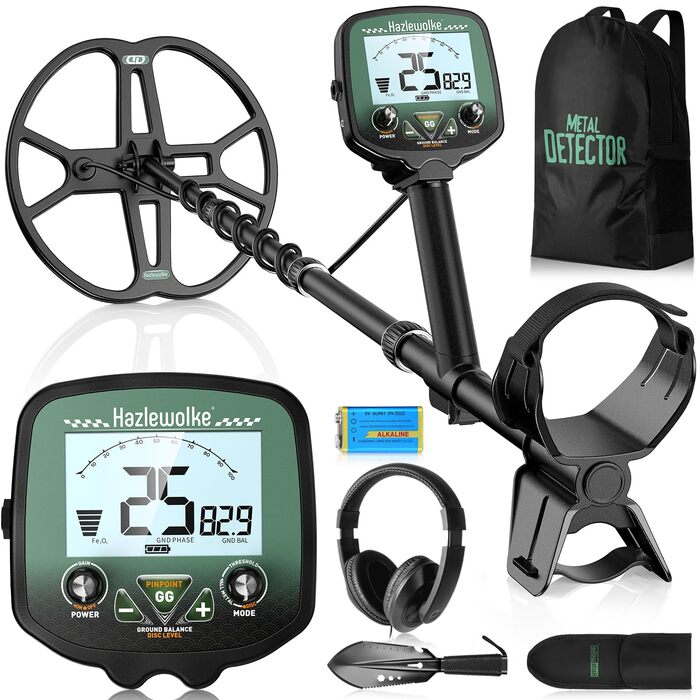 Металошукач професійний для дорослих Metalldetektor з 13'' водонепроникною котушкою DD, частота 19.23 кГц для пошуку срібла та золота, регульована балансування ґрунту, 3 режими пошуку, глибина виявлення 12''