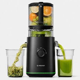 Шнекова соковижималка AMZCHEF 600W з широким завантажувальним отвором 155 мм, матово-чорна