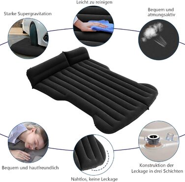 Надувний матрац для авто, SUV, багажник, для кемпінгу та подорожей, чорний