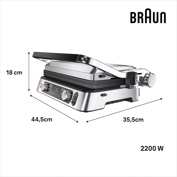 Електрогриль Braun MultiGrill 9 Pro CG 9160 з двома незалежними термостатами, 3 режимами приготування, антипригарними знімними пластинами, вбудованим термощупом, 2200 Вт, чорний/нержавійка
