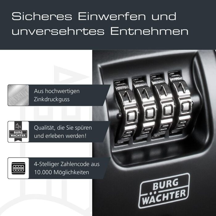 Ключниця-сейф Burg Wächter Key Safe 10 з 4-цифровим кодом для вулиці та приміщень, чорна, настінний монтаж