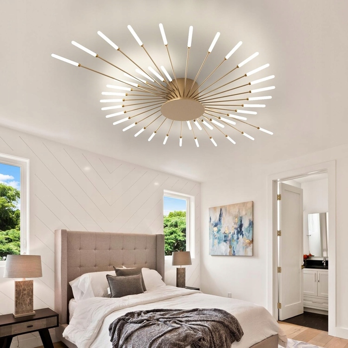 Підвісна люстра GOECO золота, сучасна LED, 128x128 см, 42 Вт, 4500 лм