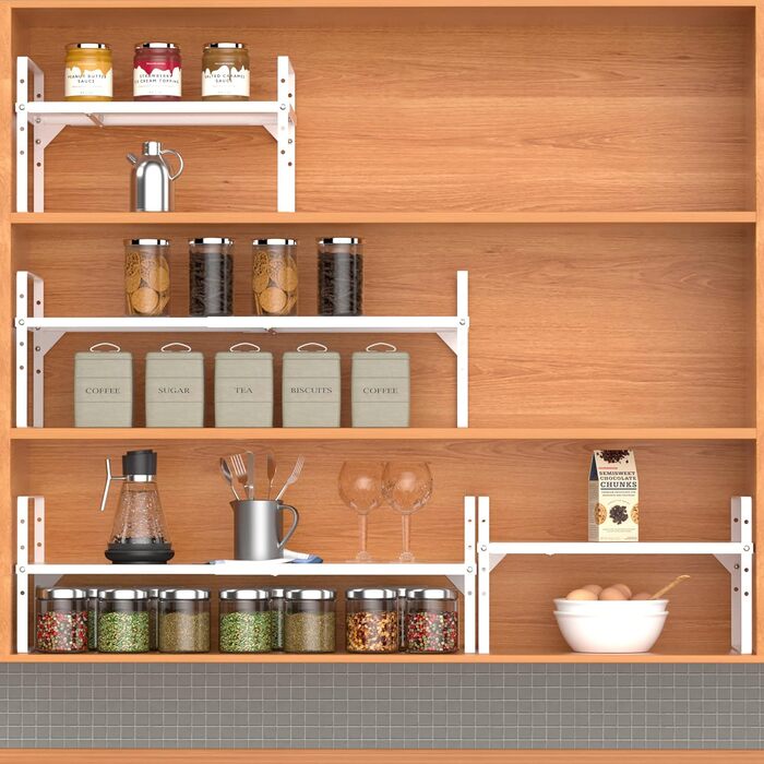 iPEGTOP Pull-Out Shelf made of robust steel, piece, height-adjustable, for home, office, pantry, kitchen, counter, size L, (1, White)