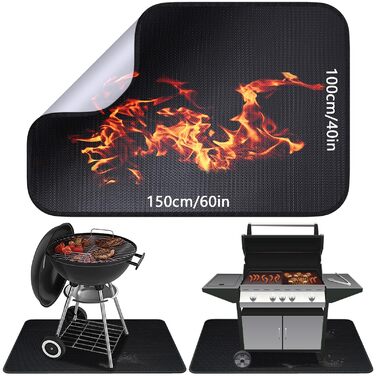 Вогнетривкий килимок підкладка 100х150 см зі скловолокна та силікону для гриля, каміна та барбекю, захисна підстилка для підлоги та газону