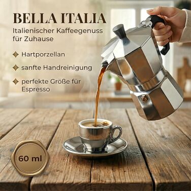 Набір з 6 еспресо-чашок з срібно-хромовим покриттям, італійський стиль, товсті стінки, важкі, 60 мл - подарунковий набір