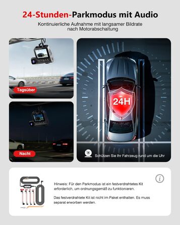 3-канальний автомобільний відеореєстратор 4K STARVIS 2 (передній, внутрішній, задній), 360° камера, нічна зйомка, HDR, WiFi 6, GPS, паркування 24г, G-сенсор, карта 64ГБ, чорний