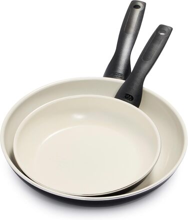 Набір сковорідок GreenPan Rio з антипригарним покриттям CeramTec, 2 шт (20 см та 26 см), без PFAS, Cool-Touch ручка, термостійкі до 160°C, придатні для миття в посудомийній машині, чорні та кремові