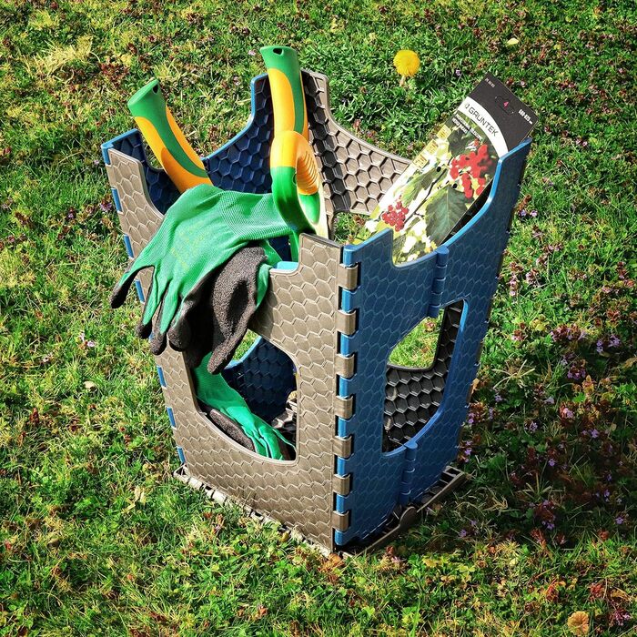 Складний стілець Stark 44 см – табурет до 120 кг, з ручкою, неслизький для кухні, ванної, саду та майстерні, компактний (Сіро-блакитний)