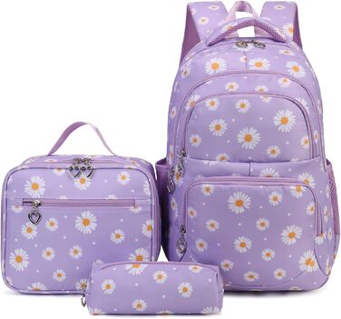 Рюкзак для дівчинки-підлітка, шкільний набір з ланч-боксом та пеналом, фіолетовий. Шкільний рюкзак для школи та відпочинку
