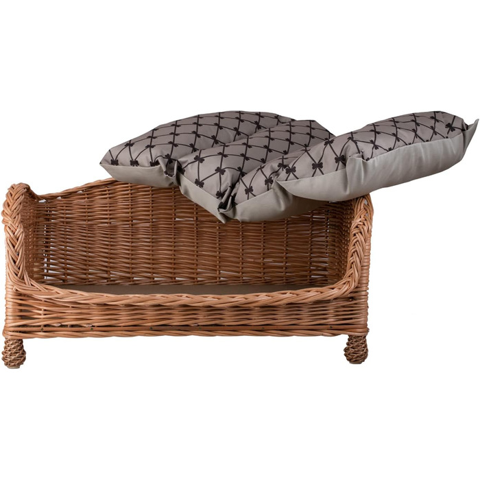 Корзина для собаки/кішки з плетіння лози з м'яким лежаком - лежак-ліжко для тварин (64x42x35 см, Бежевий)