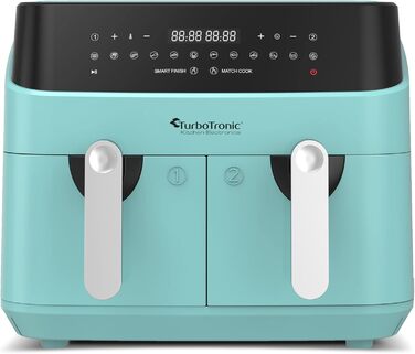 TurboTronic Подвійна цифрова аерофритюрниця XXL 9 л, 12 програм, подвійна камера 2×4,5 л, фритюрниця без олії, синя