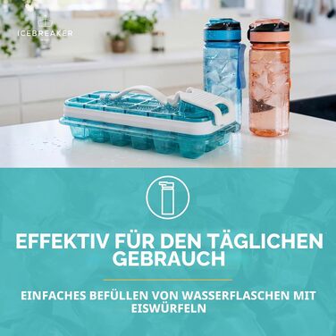 Форма для льоду ICEBREAKER NORDIC Push & Twist з кришкою, контейнер для заморожування кубиків льоду, герметичний та компактний льодогенератор (18 кубиків, Clear Water Blue, 3 шт.)