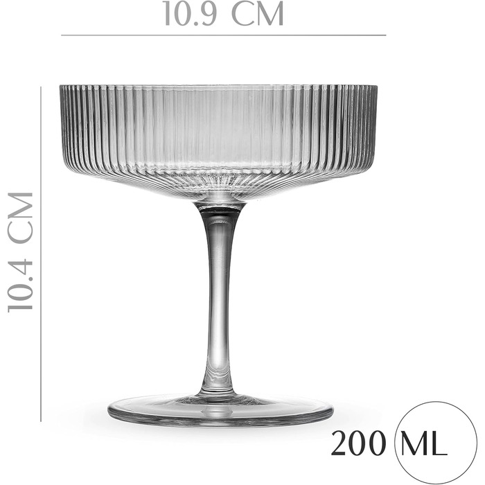 GLASSIQUE CADEAU Набір келихів для коктейлів та шампанського, 4 шт, 200 мл, Art Deco, кришталь, димчасто-сірий