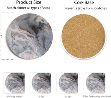 6-Piece Abstract Dark Blue Marble Coasters with Holder, Absorbent Ceramic Coasters for Drinks, Coasters with Cork Back for Table Protection, Housewarming Gifts