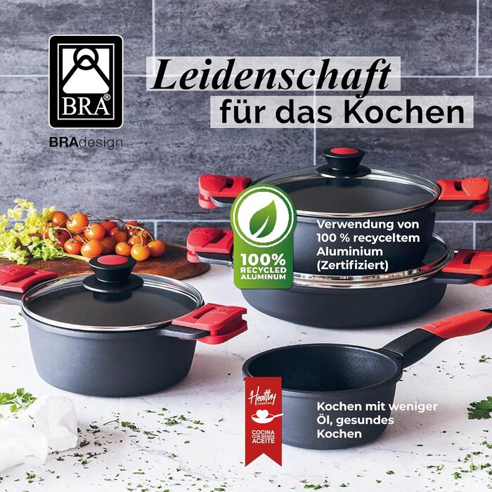 Набір посуду BRA Premiere 9 шт. з антипригарним покриттям, алюміній, знімні ручки, PFOA-free, для всіх типів плит та духовок