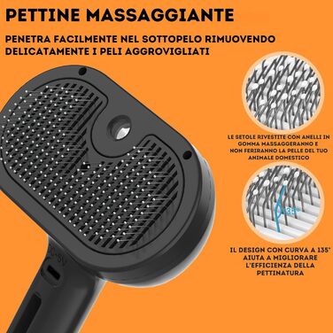 Парова щітка для котів та собак MAROM, самоочисна, для короткої та довгої шерсті, чорна