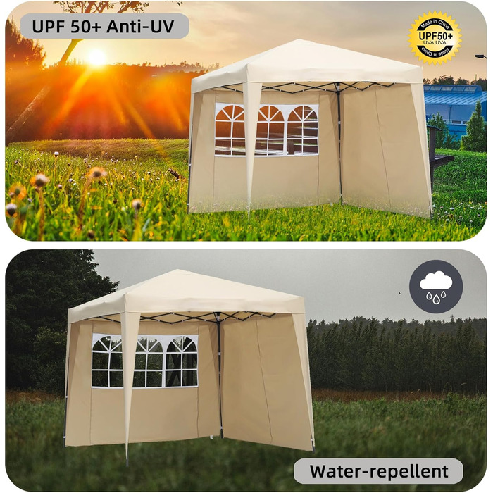 2.5x2.5m Folding Patio Canopy, Water-Resistant, Steel and Polyester (Beige)