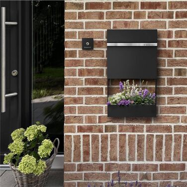 Поштова скринька Metzler з газетницею Anthrazit, персоналізована з табличкою з нержавіючої сталі V2A, порошкове покриття RAL 7016 Anthrazit - Stelio (RAL 9005)