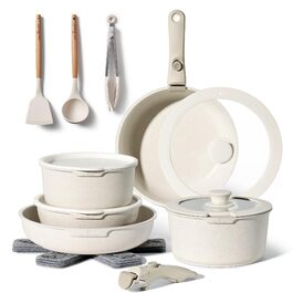 Набір кухонного посуду Just Perfecto 18 предметів з антипригарним покриттям, знімні ручки, для всіх типів плит (індукційні), без PFOA (Бежевий)