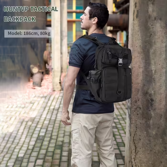 HUNTVP Military Backpack 30L Hiking Backpack 30L German Federal Armed Forces (Bundeswehr) Backpack Tactical Backpack Waterproof Daypack Molle Daypack for Men Women Sport Travel Outdoor Camping Hiking (25 L, Black)
